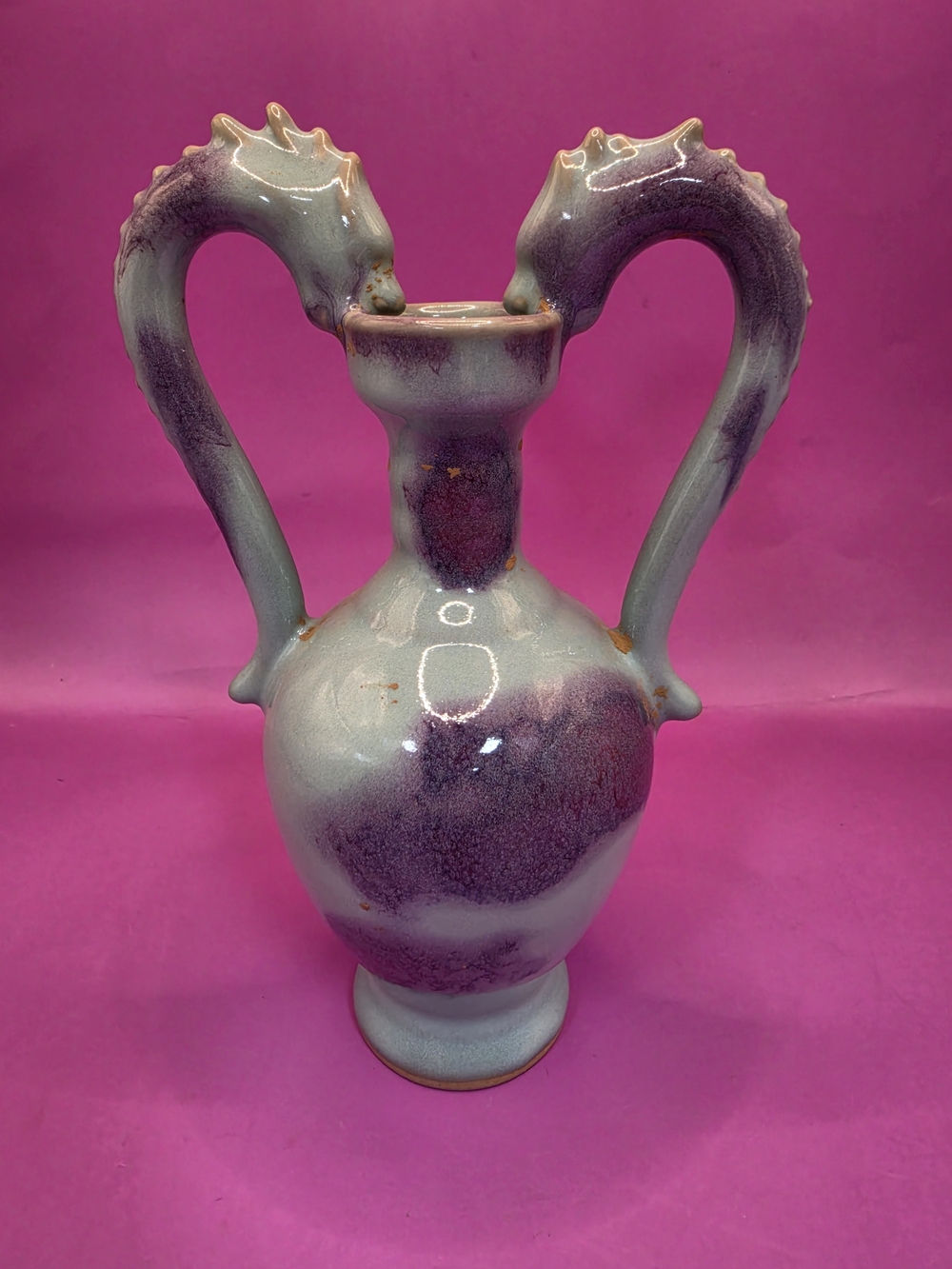 Chinese Jun Kiln Double-Handled Ceramic Vase Or Vessel